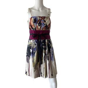 Hoss Silk/Cotton Blend Sundress with Pleated Bodice and Obi Sash
